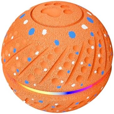 Interactive Automatic Dog Ball, Self-Moving Rolling Toy for Dogs, Chew Resistant E-TPU Material, IPX7 Waterproof, USB-C Rechargeable, Smart Vibration Sensor, Indoor & Outdoor (Orange)