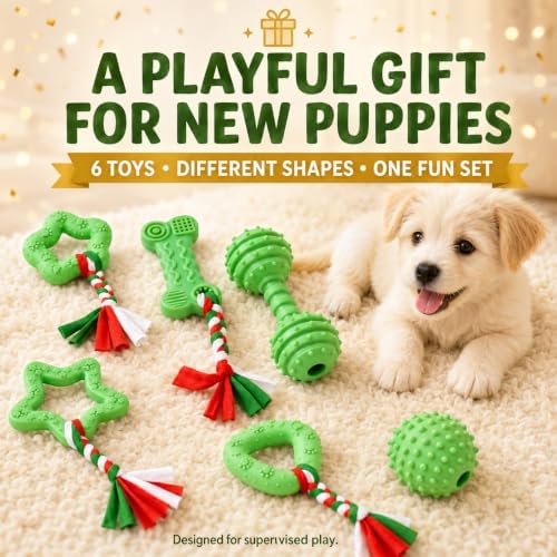 Puppy Chew Toys, 6 Pack Puppy Teething Toys for Small Breed, Soft Rubber Cute Green Dog Toys, Eco-Friendly, Teeth Cleaning Interactive for Small Dogs (Basket not Included)
