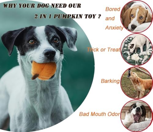 Hide and Seek Plush Dog Toy, 2 in 1 Crinkle Interactive Squeaky Bundle Pack, Pumpkin Toy for Small Medium Dogs, Orange