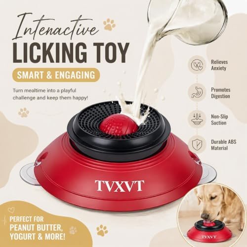 Rolling Lick Feeder Ball Bowl with Suction Cups Anti Slip Slow Feeder Interactive Puzzle Enrichment Toy for Dogs Cats Suitable for Wet Food Yogurt Bone Broth Nutrient Liquid (Red)