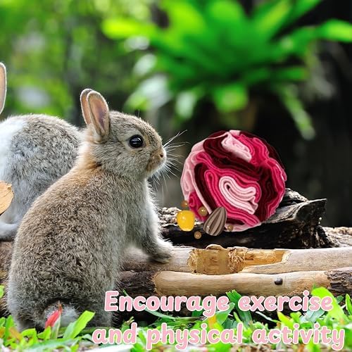 Rabbit Treat Ball Interactive Foraging Toys for Small Pet, Interactive Balls for Rabbits Guinea Pig Hedgehog Chinchilla Ferret Hamster Bunny, Rabbit Enrichment Toy, Rabbits Accessories (Romantic Pink)