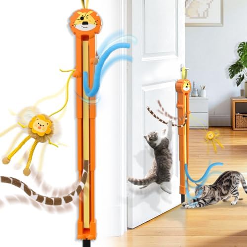 Cat Toys for Indoor Cats, 2 in 1 Door Hanging Cat Toy Interactive Automatic Moving 2 String Tails for Multi-Cat Households, Plush Dangler for Kitten Toys Hide and Seek Motion Activated, 4 Sounds/Off