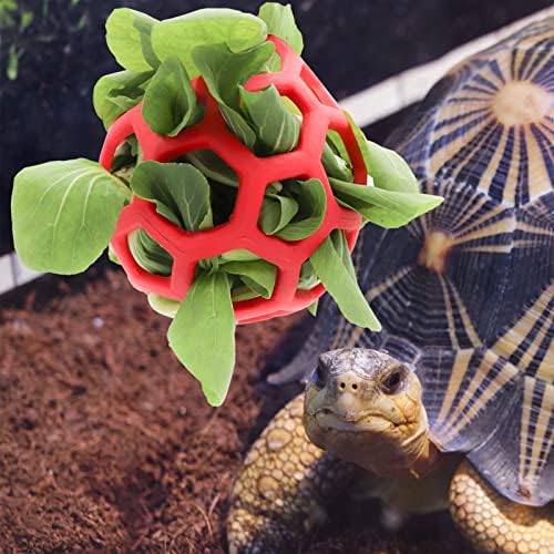 Tirifer Tortoise Treat Ball Toy Hay Feeder Ball Hanging Feeding Grass Ball Fruit Vegetable Feeder Holder Foraging Toy for Small Animals Pet Tortoise Turtle