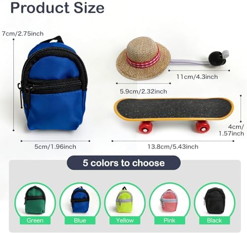 3 Pack Bearded Dragon Toy Set Includes a Bearded Dragon Backpack, an Adjustable hat, and a mini Skateboard Toy, for Small Reptile Pets Such as Lizards, Hamsters, Parrots, and Turtles.（Blue）