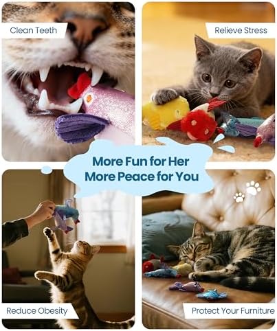 Nocciola Catnip Toys, 5 Pack Cat Toys for Indoor Cats with 100% Natural Catnip, Cotton-Free Kitten Toys in Assorted Colors, Soft Surface, Teething, Chewing & Kicker Floppy Fish Cat Toys
