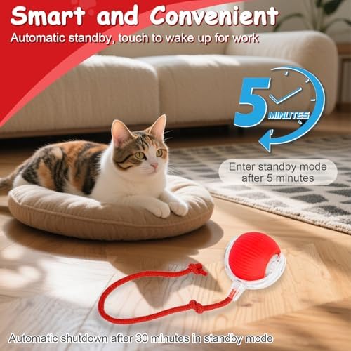 2PCS Interactive Cat Toys Smart Ball for Cats and Dogs, 360° Automatic Rolling Chase, 2 Rapid-Action Tails, Designed for Indoor pet Exercise, Boredom Relief, and Fun Chase Play.（Red＆Blue）