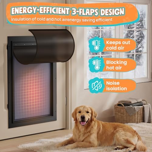 Aluminum 3-Flaps XL Dog Door for Door, Pets Up to 220 lb, Black