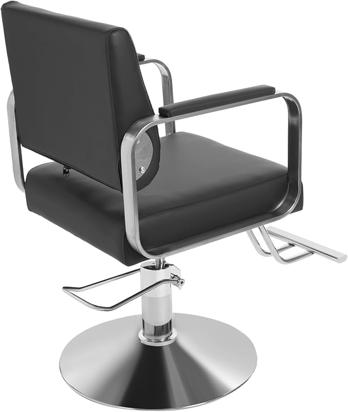 Salon Chair for Hair Stylist, Hydraulic Barber Chair with 360° Swivel, Height Adjustable Styling Chair for Barbershop, Beauty Salon, Tattoo & Spa Equipment, Black and Silver, 4Pcs