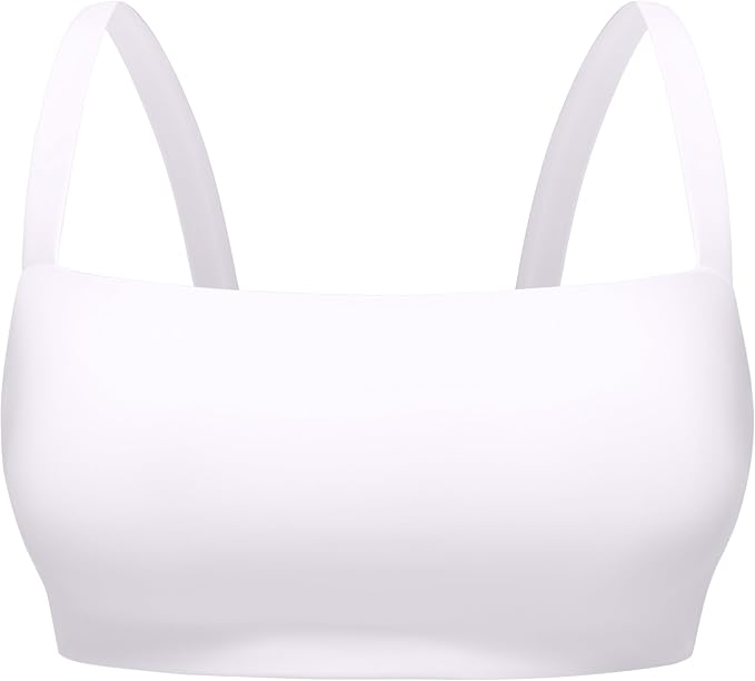 CRZ YOGA Square Neck Bikini Tops for Women - Padded Wide Straps Full Coverage Bathing Suit Swim Bra