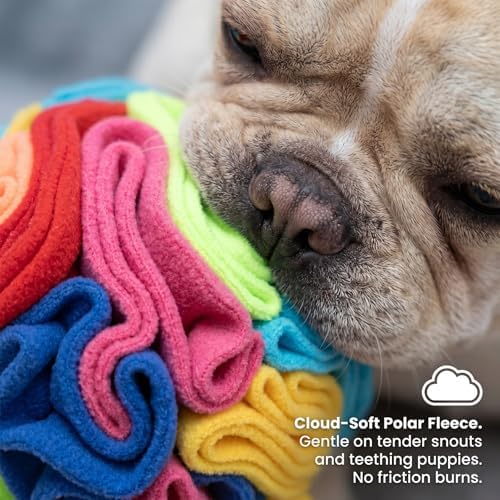 Snuffle Ball for Dogs - Soft Polar Fleece Interactive Puzzle Toy for Mental Stimulation & Boredom - Safe, Plastic-Free Foraging Game & Slow Feeder to Keep Pets Busy Indoors