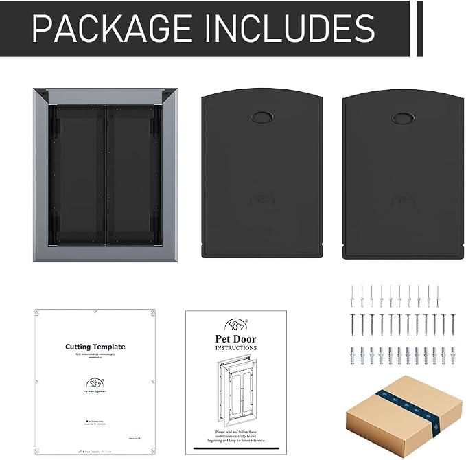 Aluminum Large Dog Door for Door, Fits Dogs Up to 110 LBS,Gray | French Style Heavy Duty Pet Door, Double Magnetic Flaps, Telescoping Tunnel, Solid Aluminum Frame Fits Dogs Up to 110 LBS