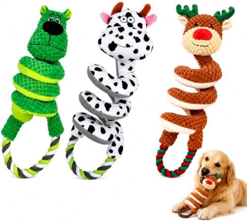 3 Pack Squeaky Dog Toys with Pull Rope Plush Tug Toys for Dogs, Colorful*L