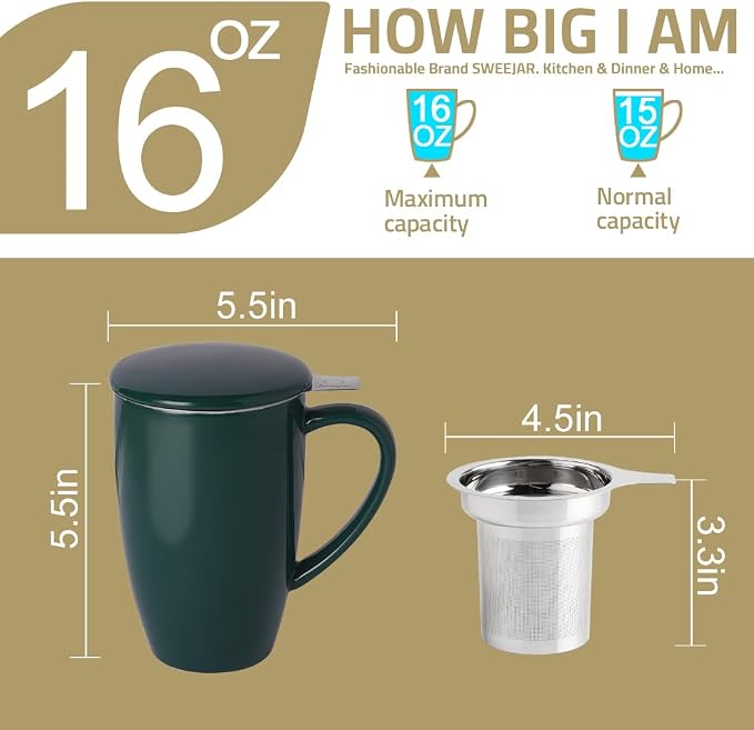 Sweejar Porcelain Tea Mug with Infuser and Lid,Teaware with Filter, Loose Leaf Tea Cup Steeper Maker, 16 Fl Oz for Tea/Coffee/Milk/Women/Office/Home/Gift (Gradient Orange)