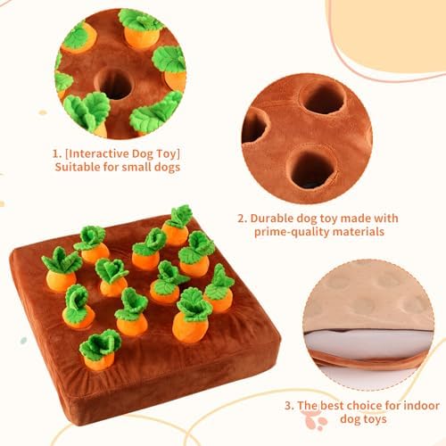 Penitue Carrot Dog Toy, Puppy Puzzle Including Snuffle Mat and Removable Soft Carrots Toy Stimulating Fun Cute Interactive Game for Small Dog Brain Training Enrichment Foraging Skill