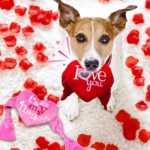 Valenine's Day Dog Toys, 2 Pack Plush Squeaky Dog Toys with Heart Shape, Valentines Day Dog Gifts for Small and Medium Dogs