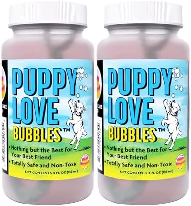 Atomic Bubbles: Puppy Love Bubbles: Birthday Cake Scented 2 Pack - 4oz Bottles, Dog Interactive Toy, Pet Safe, Non-Toxic, Indoor/Outdoor, Long Lasting