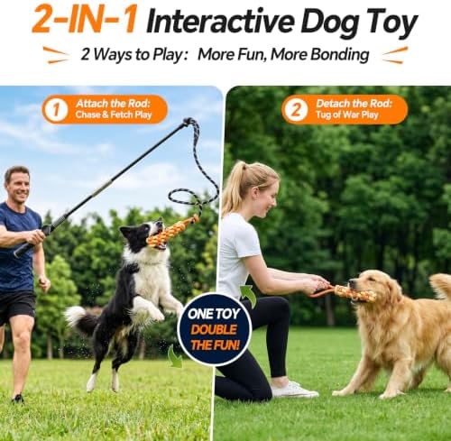 FOXMM Flirt Pole for Dogs, Interactive Dog Toys for Large Medium Small Dogs
