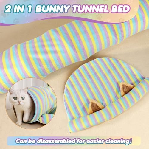 Spardar 2-in-1 Bunny Tunnel Bed, with Removable Mat Hideout,Stripe