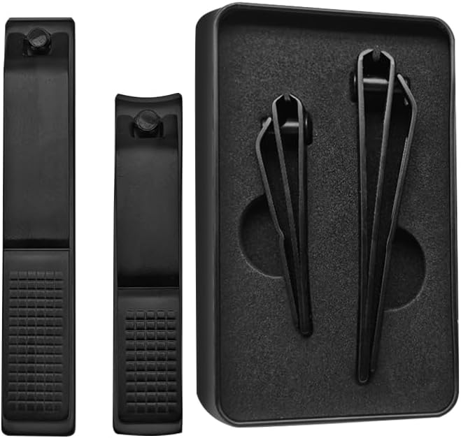 Nail Clippers Set Sharp Black Nail Cutter Fingernail Toenail Clipper with Case Large and Small 2 Piece (Black case)
