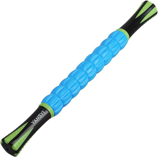 YANSYI 9-Roller Deep Tissue Massage Stick - Professional Muscle Recovery for Leg & Back Pain Relief, Portable Physical Therapy Tool for Athletes, (Blue 2)