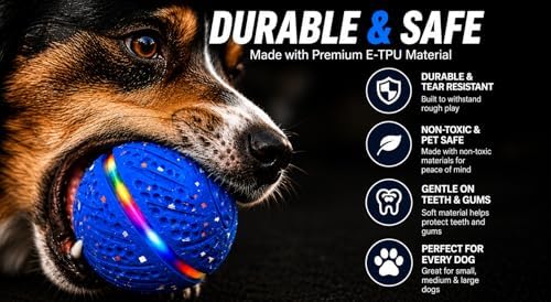 Blue Smart Interactive Dog Ball Toy for Small Medium Large Dogs – Automatic Rolling & Bouncing Ball with RGB Lights, E-TPU Chew Resistant Dog Toy for Indoor Play & Boredom Relief