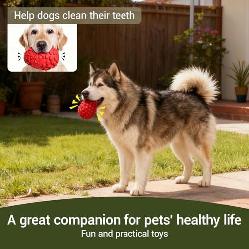 Indestructible Pinecone Squeaky Dog Chew Toys, Tough Natural Rubber Dog Toys for Aggressive Chewers, Medium and Large Breeds,(Red)