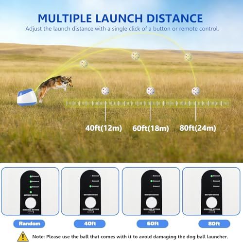 Large Automatic Dog Ball Launcher, Dog Ball Throw Launcher, 3 Adjustable Distance 40-80FT, with 6 2.5-inch ETPU Balls, for Medium & Large Dogs, Indoor and Outdoor Remote Control Interactive Dog Toys