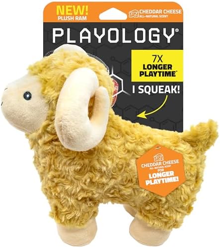 Playology Plush Ram Dog Toy - Squeaky Dog Toy - Jumbo, Cheddar Scent