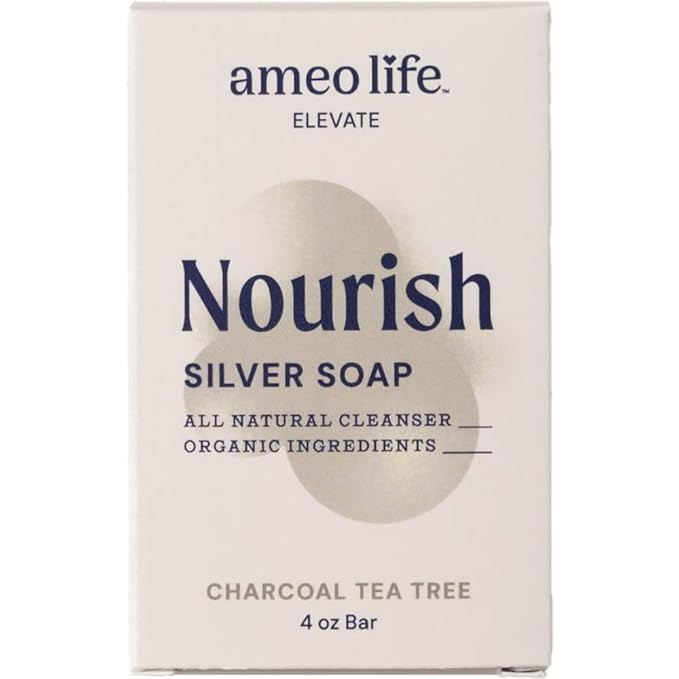 Ameo Life Charcoal Tea Tree Silver Soap with 30 ppm Silver - Naturally Cleanses the Skin, 4 oz Colloidal Silver Soap Bar for Women and Men