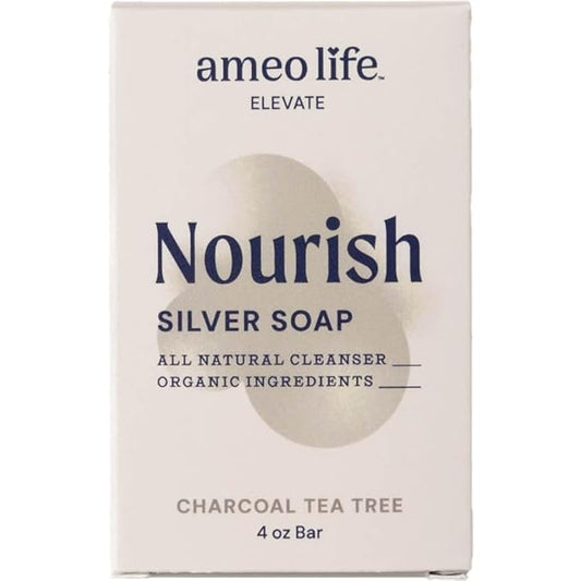 Ameo Life Charcoal Tea Tree Silver Soap with 30 ppm Silver - Naturally Cleanses the Skin, 4 oz Colloidal Silver Soap Bar for Women and Men