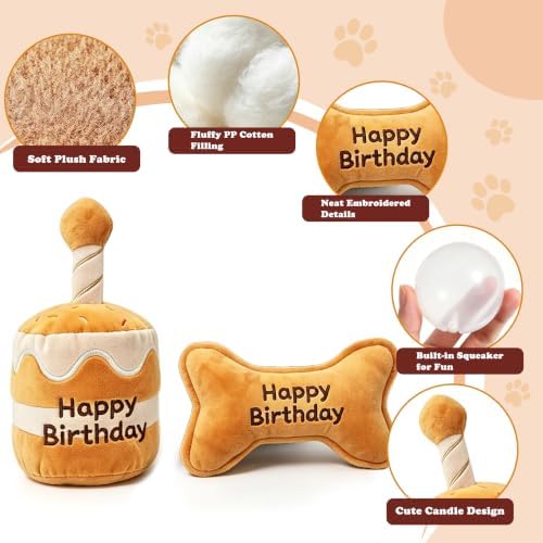 Xymoso Dog Birthday Gift Set,4 Pack Dog Birthday Interactive Squeak Toys Puppy Bandana Hat with Numbers Party Supplies for Small Medium Dogs