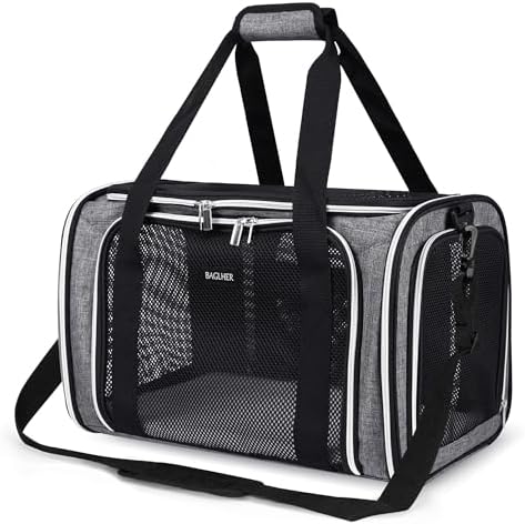 BAGLHER Pet Travel Carrier, Cat Carriers Dog Carrier for Small Medium Cats Dogs Puppies, Airline Approved Small Dog Carrier Soft Sided, Collapsible Puppy Carrier. Grey