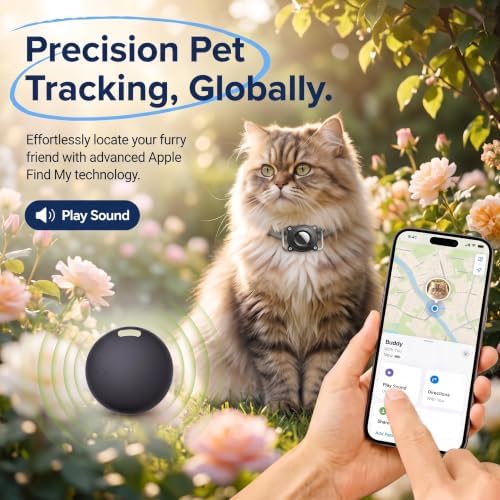 GPS Tracker for Dogs & Cats,Apple Find My & Google Find My Device | Dog Collar Holder, No Monthly Fee & No SIM Card Required, IP67 Waterproof Pet Tracker with 1-Year Battery Life