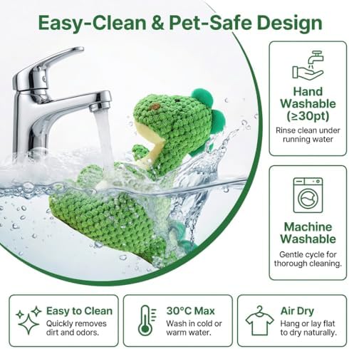 Squeaky Dinosaur Plush Toy for Small Medium Dogs, Textured Chew Toys for Teething Puppies, Fun Interactive Dog Toys for Boredom Relief and Mental Stimulation