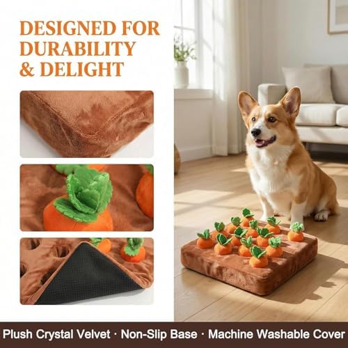 Carrot Dog Toy, Snuffle Mat for Dogs Toy Carrot, Interactive Carrots Dog Plush Puzzle Toys,Carrot Garden Dog,Dog Carrot Toys Pet Stress Relief with 12 Carrots