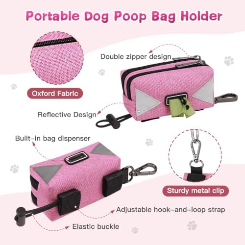 Dog Poop Bag Holder for Leash, Pink