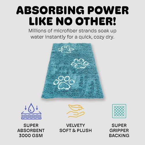 Dog Gone Smart Dirty Dog Doormat Runner - Pacific Blue, 60 x 30 Inches | Fast Drying Rug with Super Gripper Backing for Clean Floors - Absorbent Microfiber and Machine Washable Mat for Muddy Paws