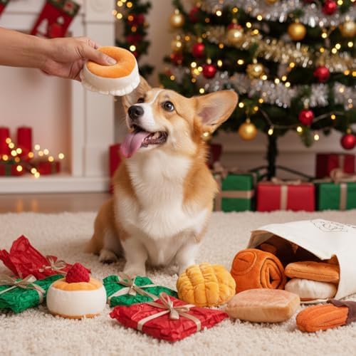 Nocciola Squeaky Bread Stuffed Dog Toys Pack - Puppy Toys with Grocery Bag to Keep Them Busy, Small Dog Toys for Boredom, Durable Snuffle Dog Toys for Small Medium Breeds Pet Gift