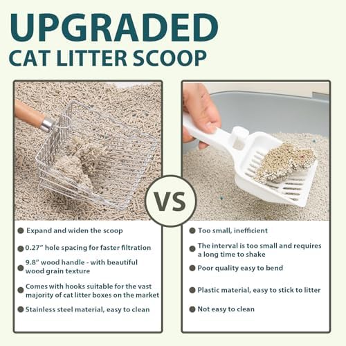 Cat Litter Scoop, Kitty Metal Scooper with Hook and Hole, Non Stick | Stainless Steel Kitten Poop Lifter, Durable & Heavy Duty Sifter, Easy To Clean, Saves Time, for Litter Box