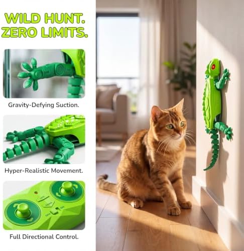 Remote Control Wall Climbing Gecko for Cats, Interactive RC Lizard that Climbs Walls & Ceilings for Indoor Felines, Rechargeable Electric Pet Chaser with Lifelike Crawling Action (Pink-1pcs)