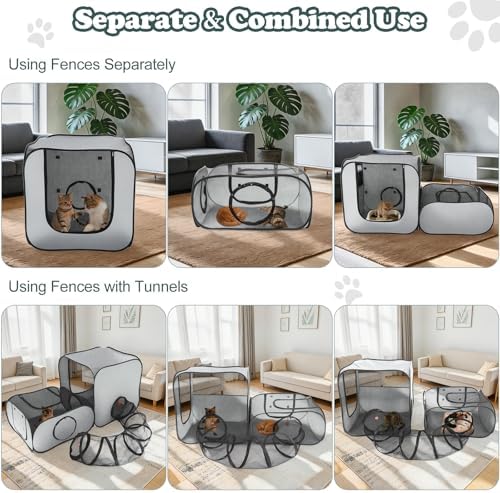 Cat Playpen, 3-in-1 Pop-up Outdoor Cat Enclosure, Gray