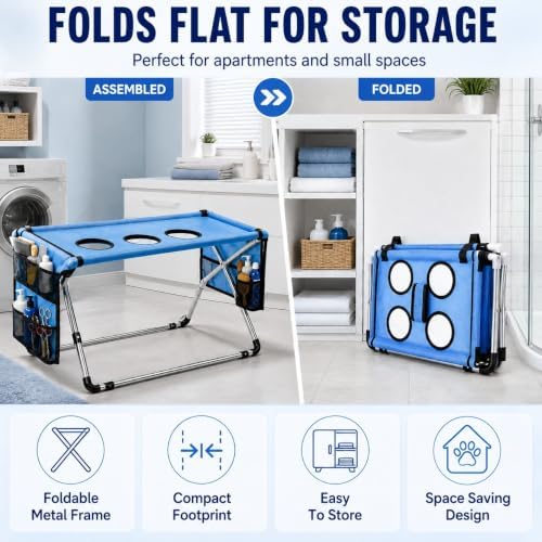 Dog Grooming Hammock Stand, Foldable Pet Bathing Stand, Blue A