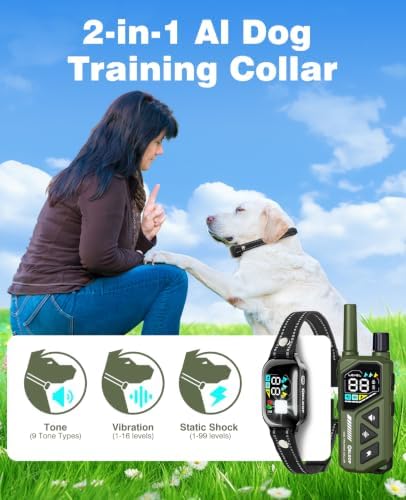 Dog Shock Collar with Remote Control, 3300 ft for 1 Dog Training Collar with Beep, Vibration and 99 Static Levels, IPX7 Waterproof E Collar for Small, Medium and Large Dogs