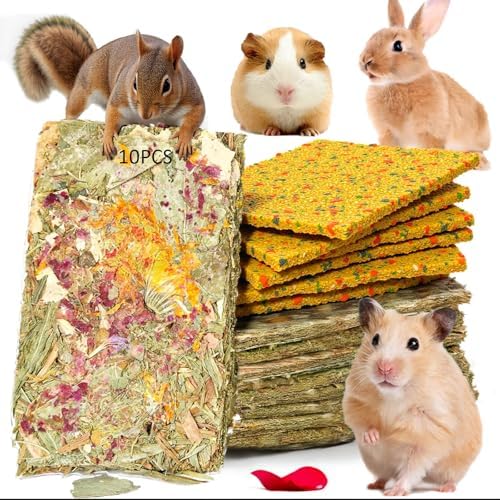 Rabbit Chew Toys 6+4 pcs Timothy Hay Treat with Flower Carrot Chips