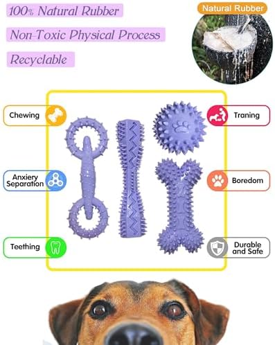 4-Pack Teething Toys Dog Chew Toys for 2-8 Months Puppy,Purple