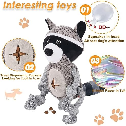 Elephant Rope Dog Toy, Plush Raccoon Squeaky Dog Toy, 2 Pack