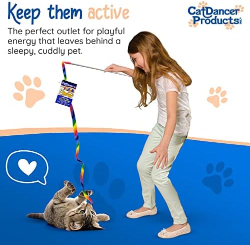 Cat Dancer Products Rainbow Cat Wand Charmer, Safe Teaser Wand for Indoor Cats & Kittens, Flexible Exercise Toy Made of Multicolor Fabric Ribbon, For Medium Breeds