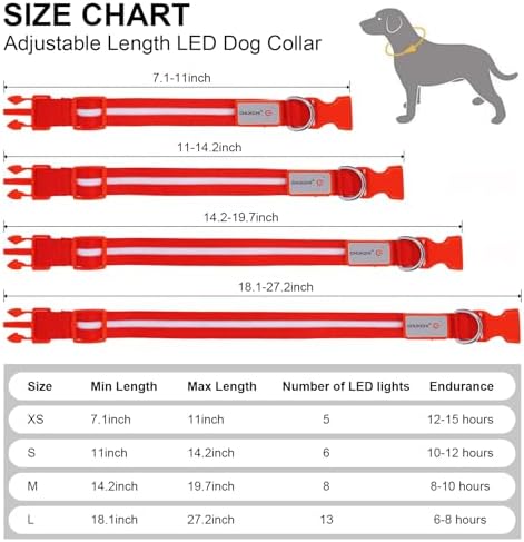 CHUKCHI LED Dog Collar Rechargeable,Waterproof Flashing Collar,Light Up Glow Collar, Adjustable Soft Safety Light Up for Small Medium Large Dogs Walking Camping at Night (Red-L)