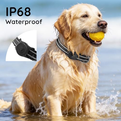 Upgraded AirTag Dog Collar, IP68 Waterproof Holder, Large Black