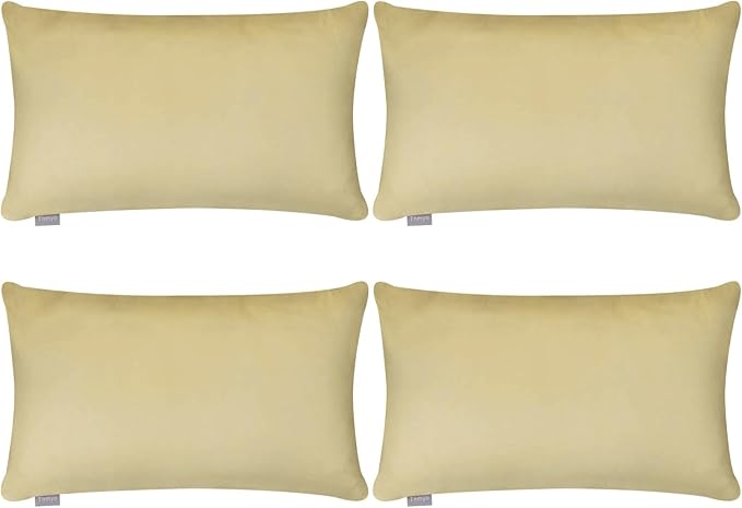 Thmyo 4-Pack 100% Cotton Lumbar Comfortable Solid Decorative Throw Pillow Case Rectangle Cushion Cover Pillowcase Sublimation Blank Pillow Covers DIY Throw Pillowcase(12x20inch/30x50cm, Khaki)